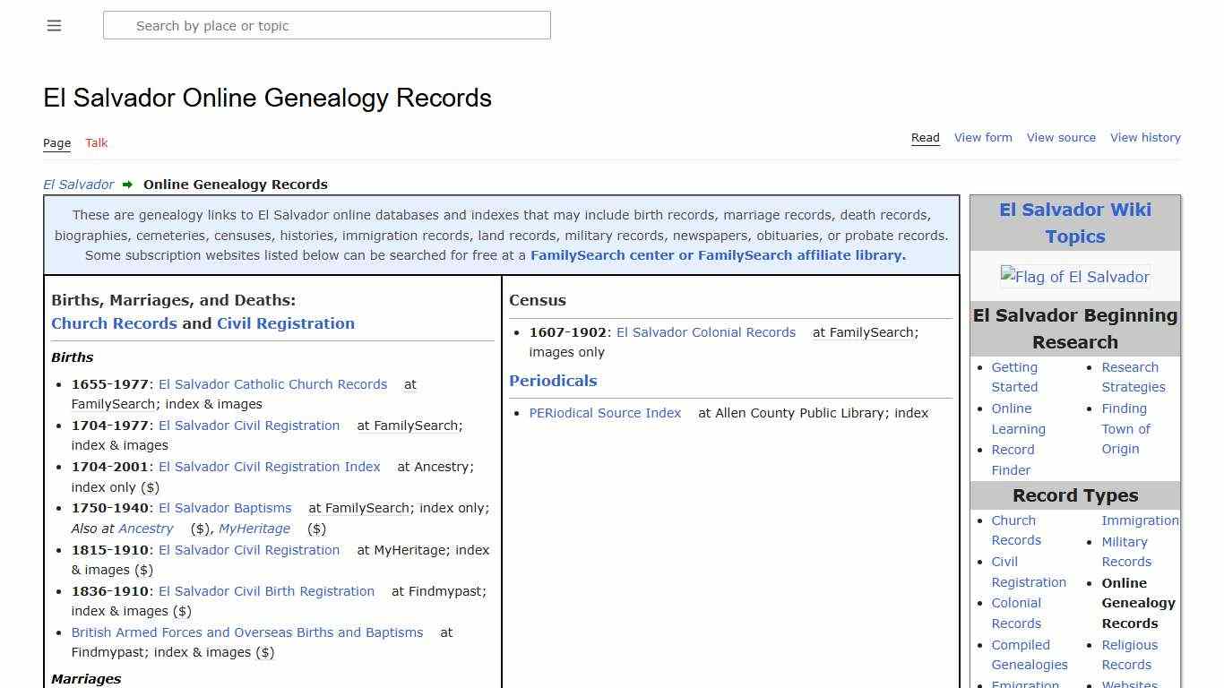 El Salvador Online Genealogy Records • FamilySearch